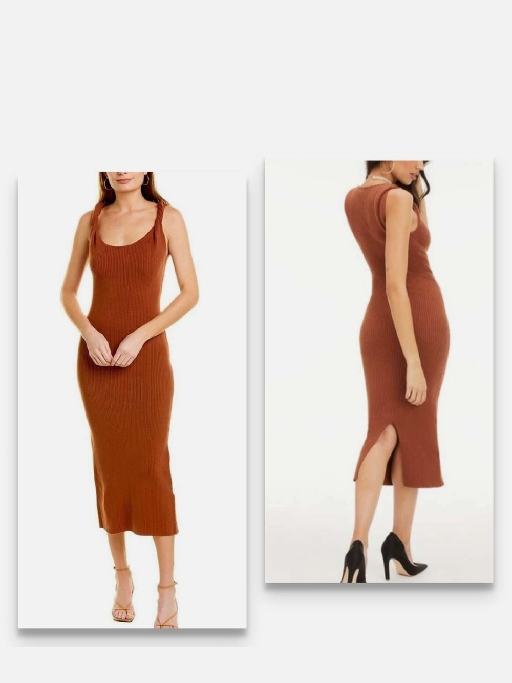 Good American Burnt Orange Ribbed Tank Midi Dress